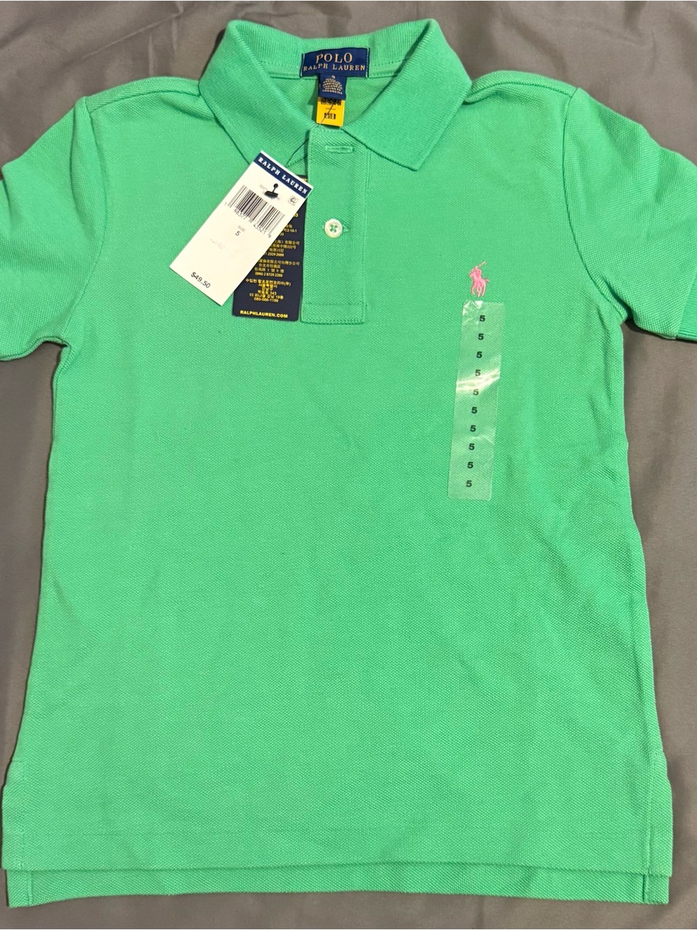 Ralph Lauren Girls' Green Polo with Pink Pony